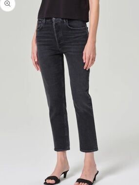 AGOLDE Washed Black High-Rise Cropped Straight Jeans